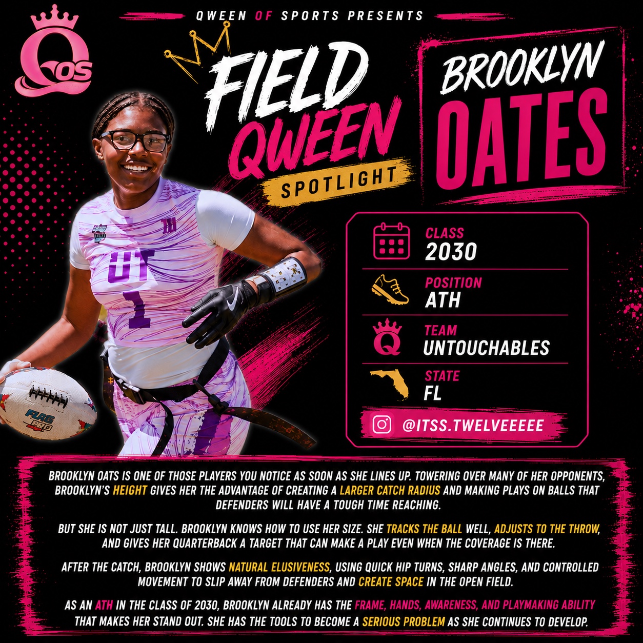 QWEENOFSPORTS original player spotlight featuring Brooklyn Oates
